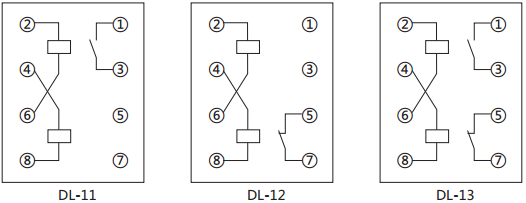 DL-11電流繼電器內(nèi)部接線(xiàn)及外引接線(xiàn)圖(背視圖)