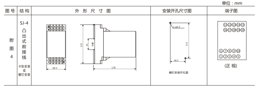 DZY（J)-412導軌式中間繼電器外形結構及開孔尺寸圖